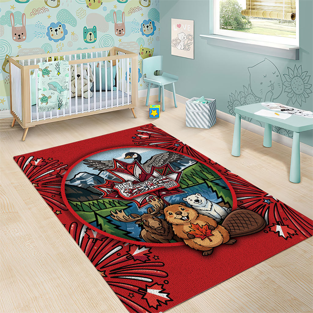 Happy Canada Day Area Rug Cute Wildlife Animals Maple Leaf