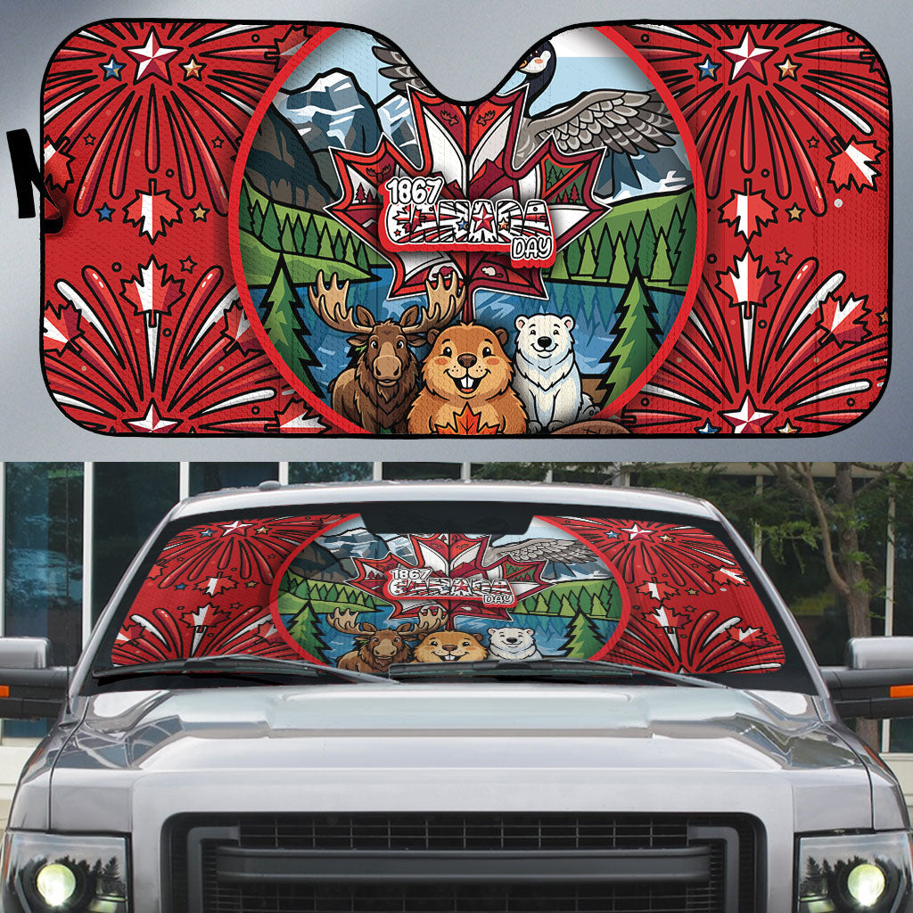 Happy Canada Day Auto Sun Shade Cute Wildlife Animals Maple Leaf