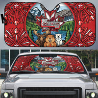 Happy Canada Day Auto Sun Shade Cute Wildlife Animals Maple Leaf