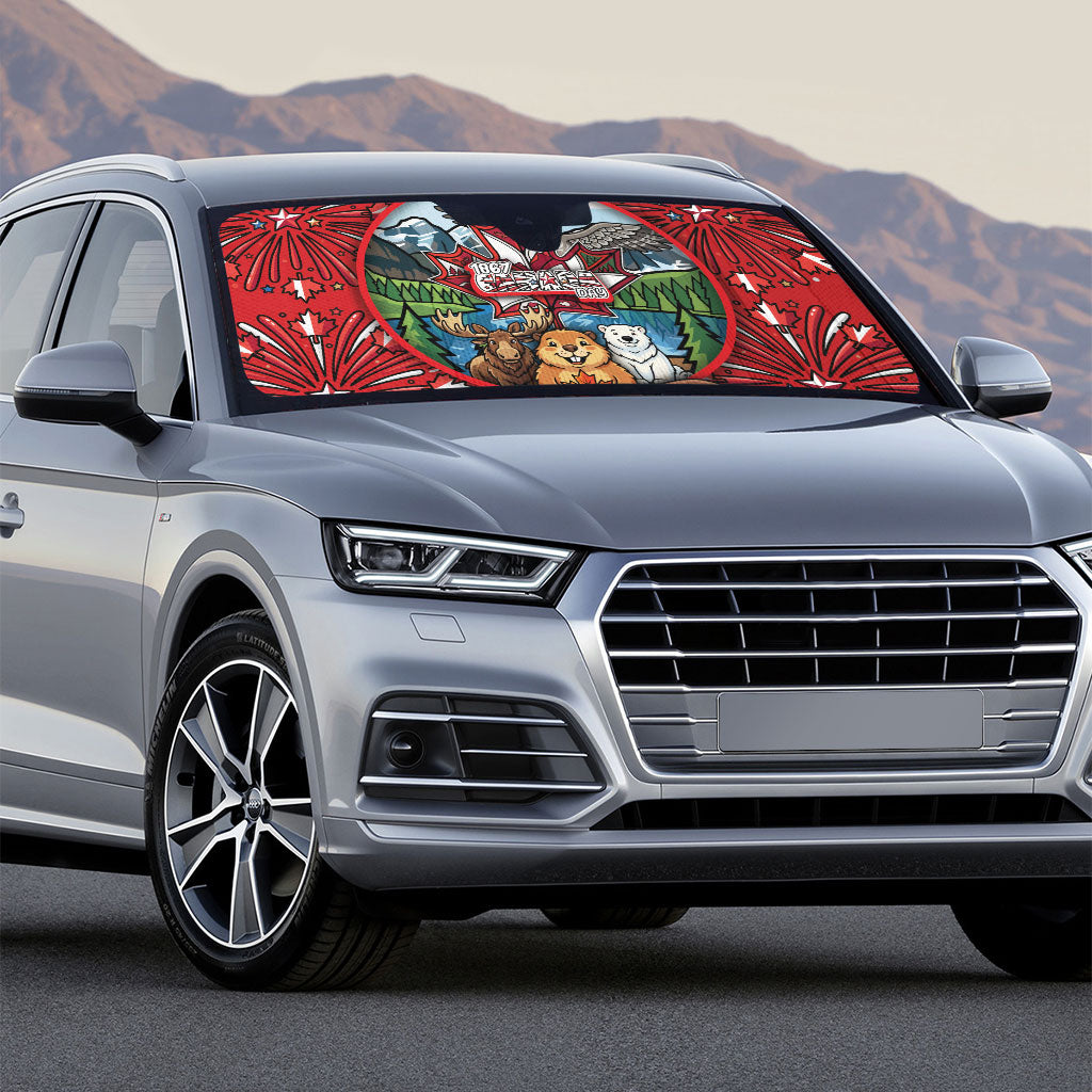 Happy Canada Day Auto Sun Shade Cute Wildlife Animals Maple Leaf