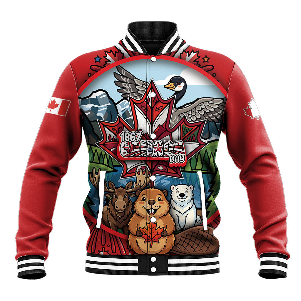 Happy Canada Day Baseball Jacket Cute Wildlife Animals Maple Leaf