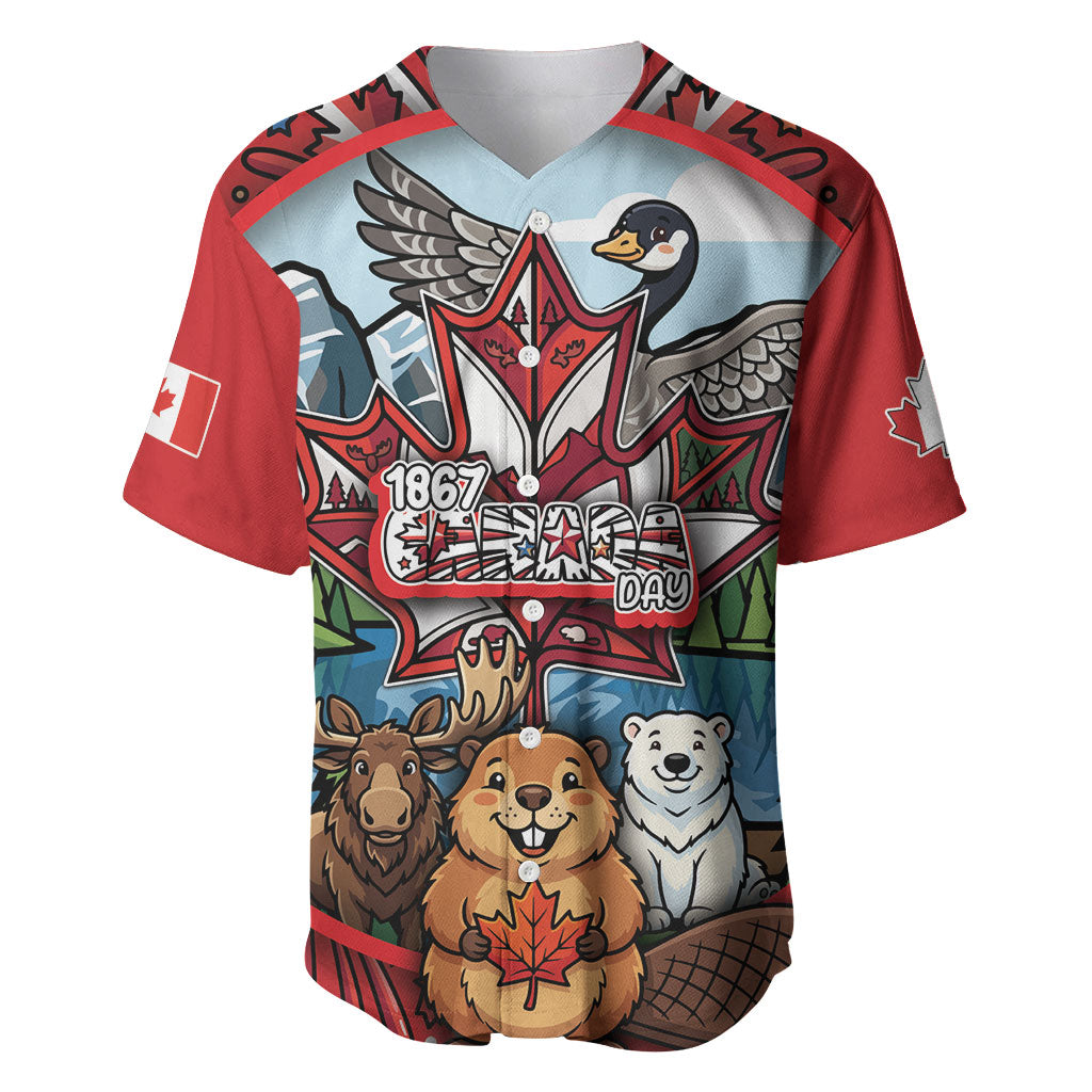 Happy Canada Day Baseball Jersey Cute Wildlife Animals Maple Leaf