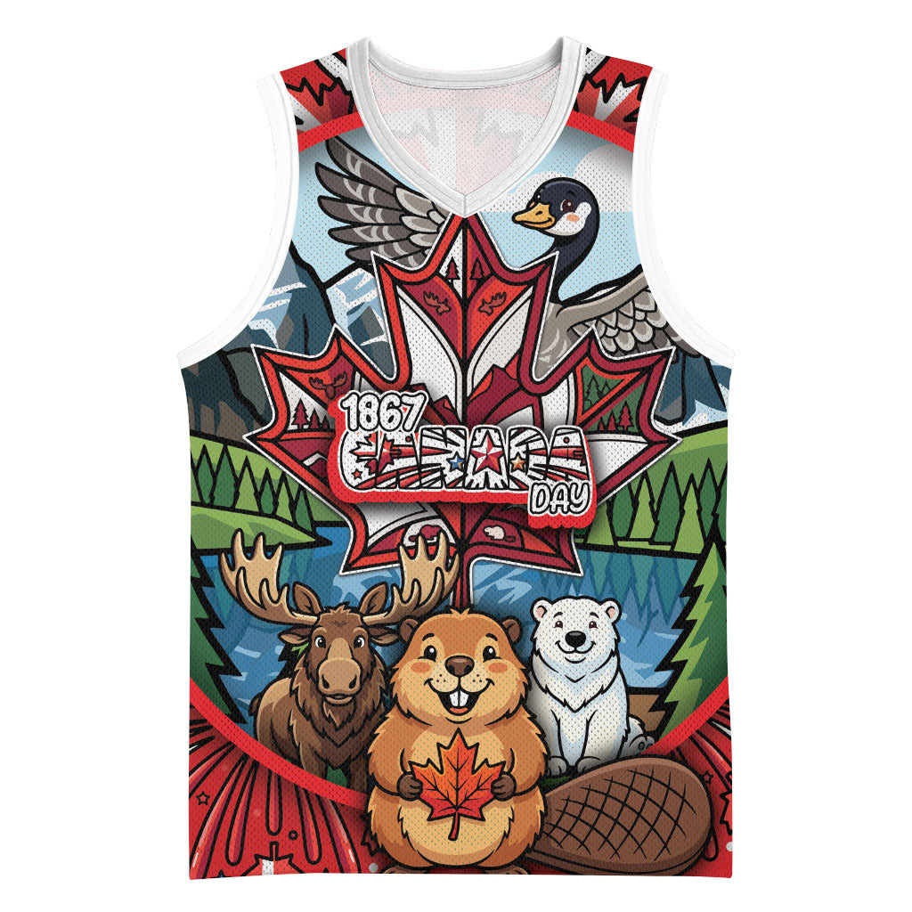 Happy Canada Day Basketball Jersey Cute Wildlife Animals Maple Leaf