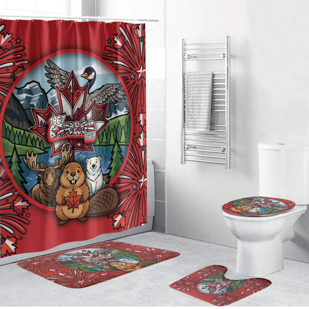 Happy Canada Day Bathroom Set Cute Wildlife Animals Maple Leaf