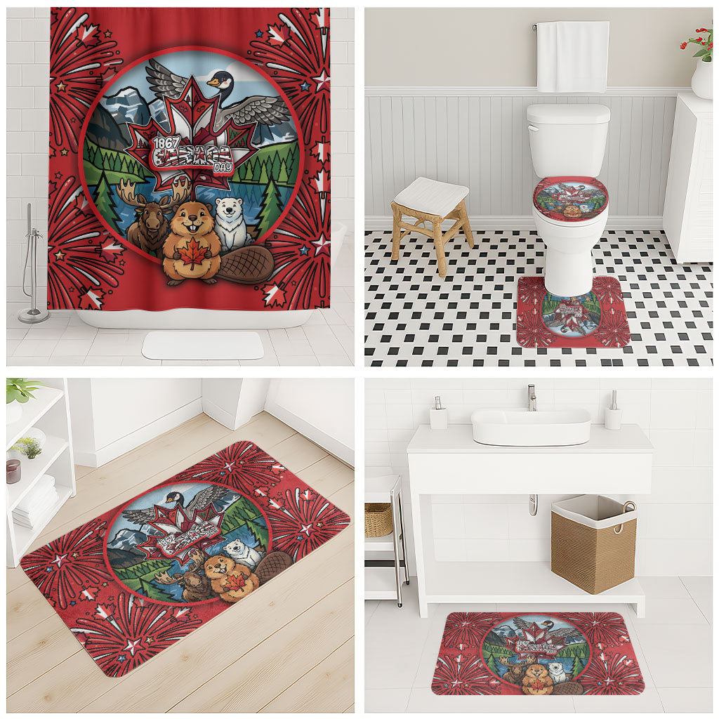 Happy Canada Day Bathroom Set Cute Wildlife Animals Maple Leaf