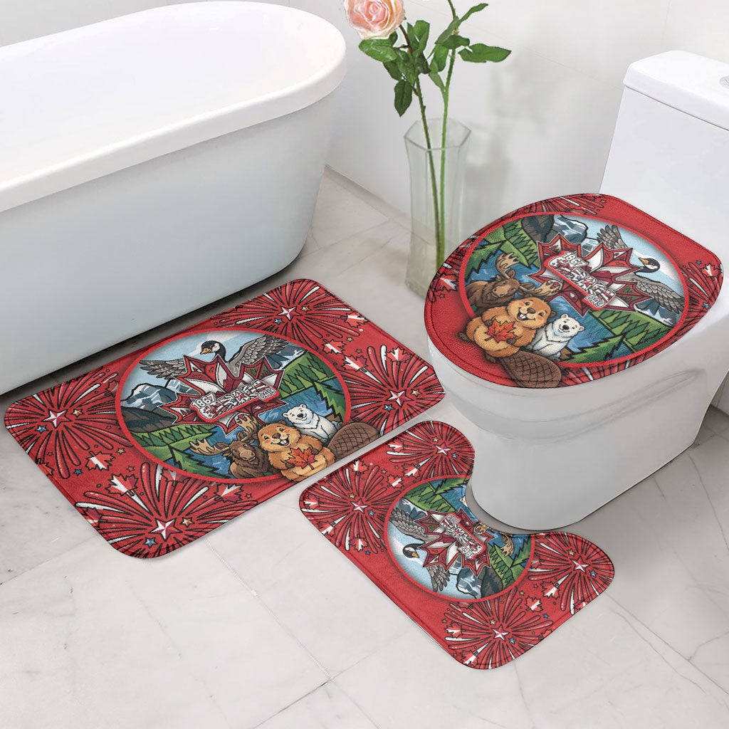 Happy Canada Day Bathroom Set Cute Wildlife Animals Maple Leaf