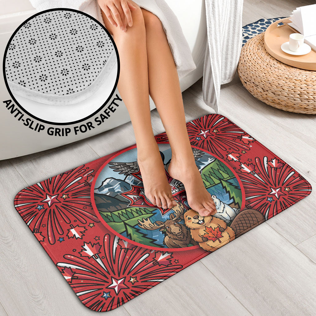 Happy Canada Day Bathroom Set Cute Wildlife Animals Maple Leaf