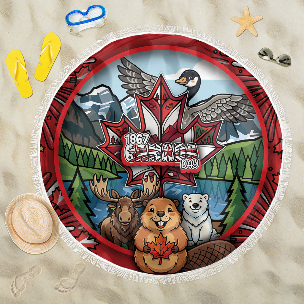Happy Canada Day Beach Blanket Cute Wildlife Animals Maple Leaf