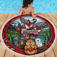 Happy Canada Day Beach Blanket Cute Wildlife Animals Maple Leaf