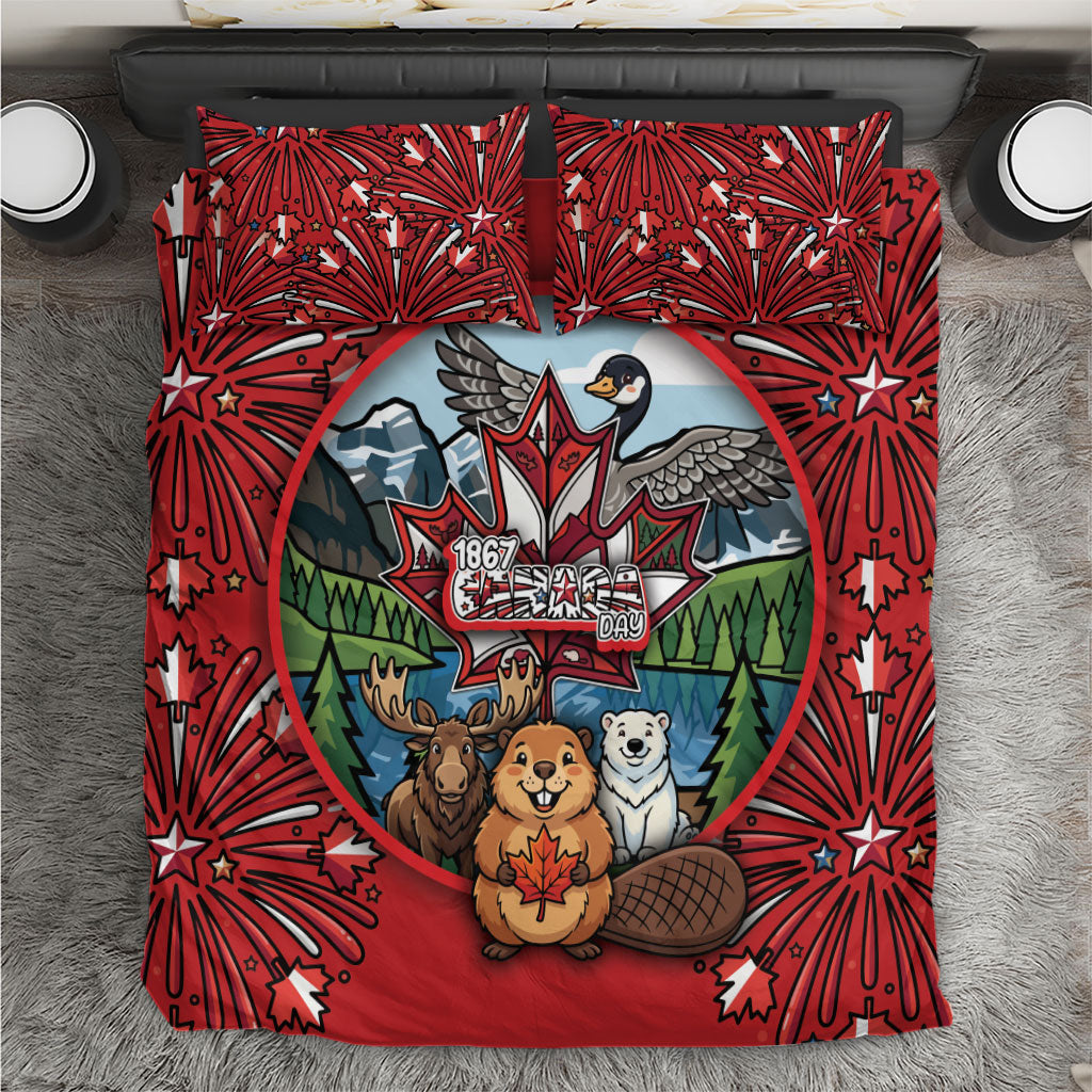 Happy Canada Day Bedding Set Cute Wildlife Animals Maple Leaf