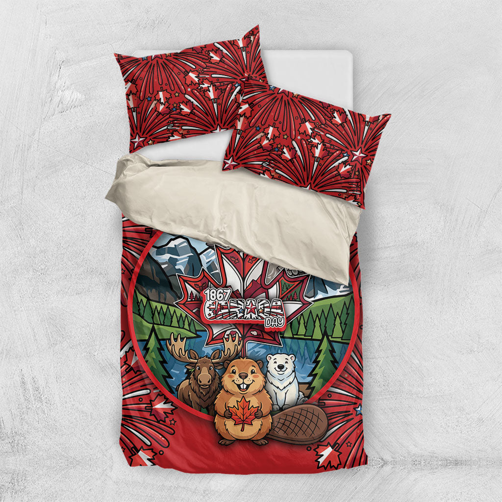 Happy Canada Day Bedding Set Cute Wildlife Animals Maple Leaf