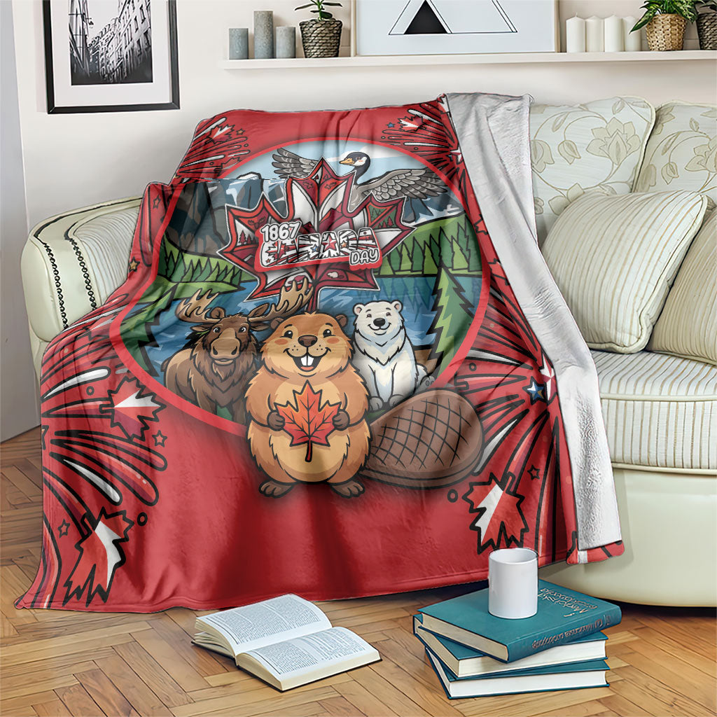 Happy Canada Day Blanket Cute Wildlife Animals Maple Leaf