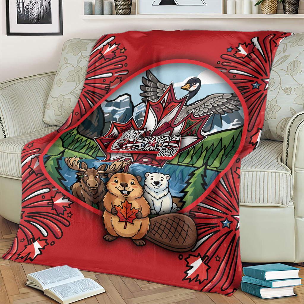 Happy Canada Day Blanket Cute Wildlife Animals Maple Leaf