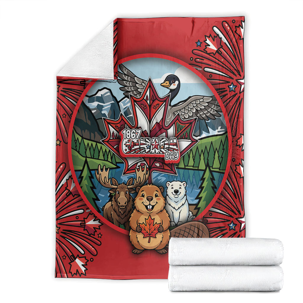 Happy Canada Day Blanket Cute Wildlife Animals Maple Leaf
