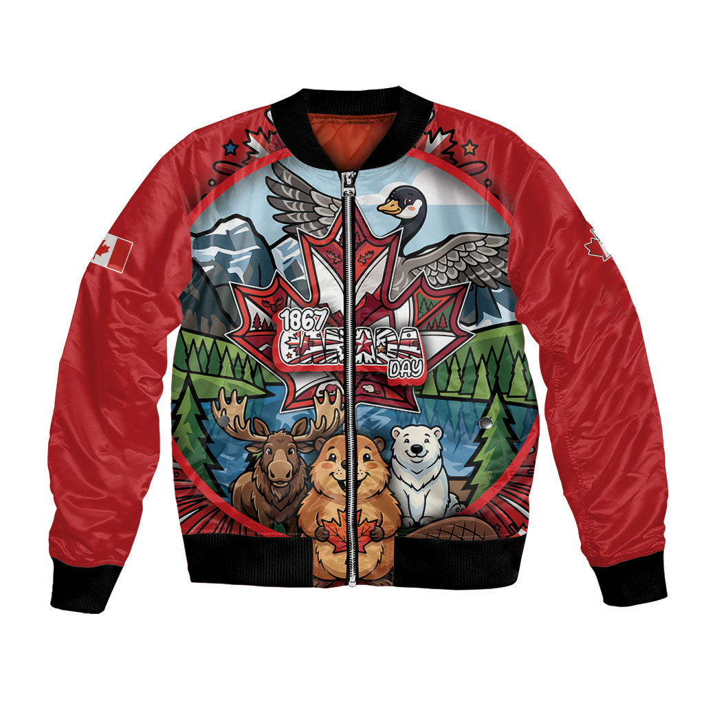 Happy Canada Day Bomber Jacket Cute Wildlife Animals Maple Leaf