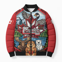 Happy Canada Day Bomber Puffer Jacket Cute Wildlife Animals Maple Leaf