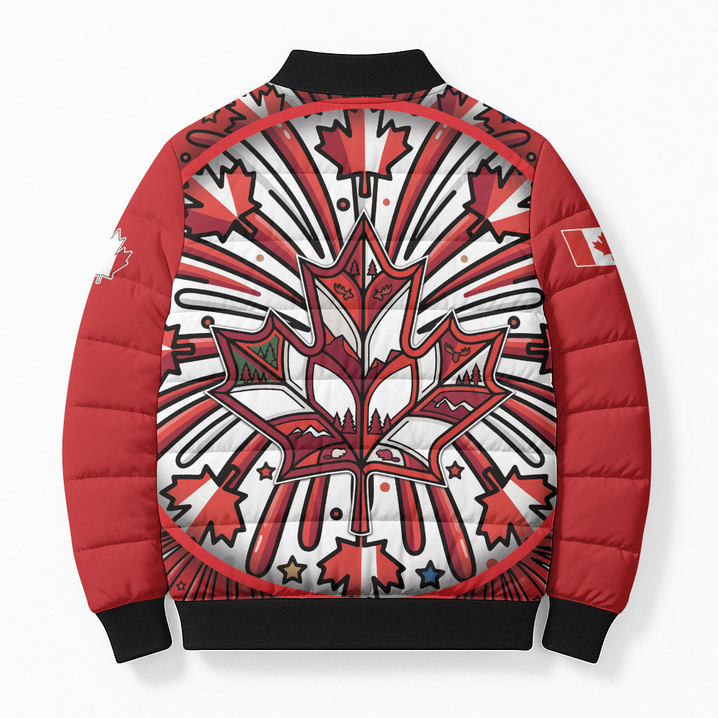 Happy Canada Day Bomber Puffer Jacket Cute Wildlife Animals Maple Leaf