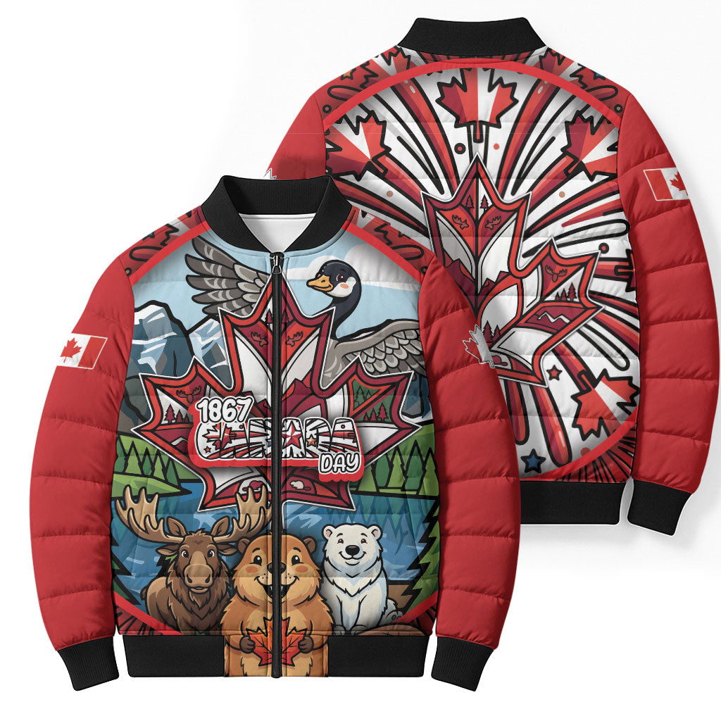 Happy Canada Day Bomber Puffer Jacket Cute Wildlife Animals Maple Leaf