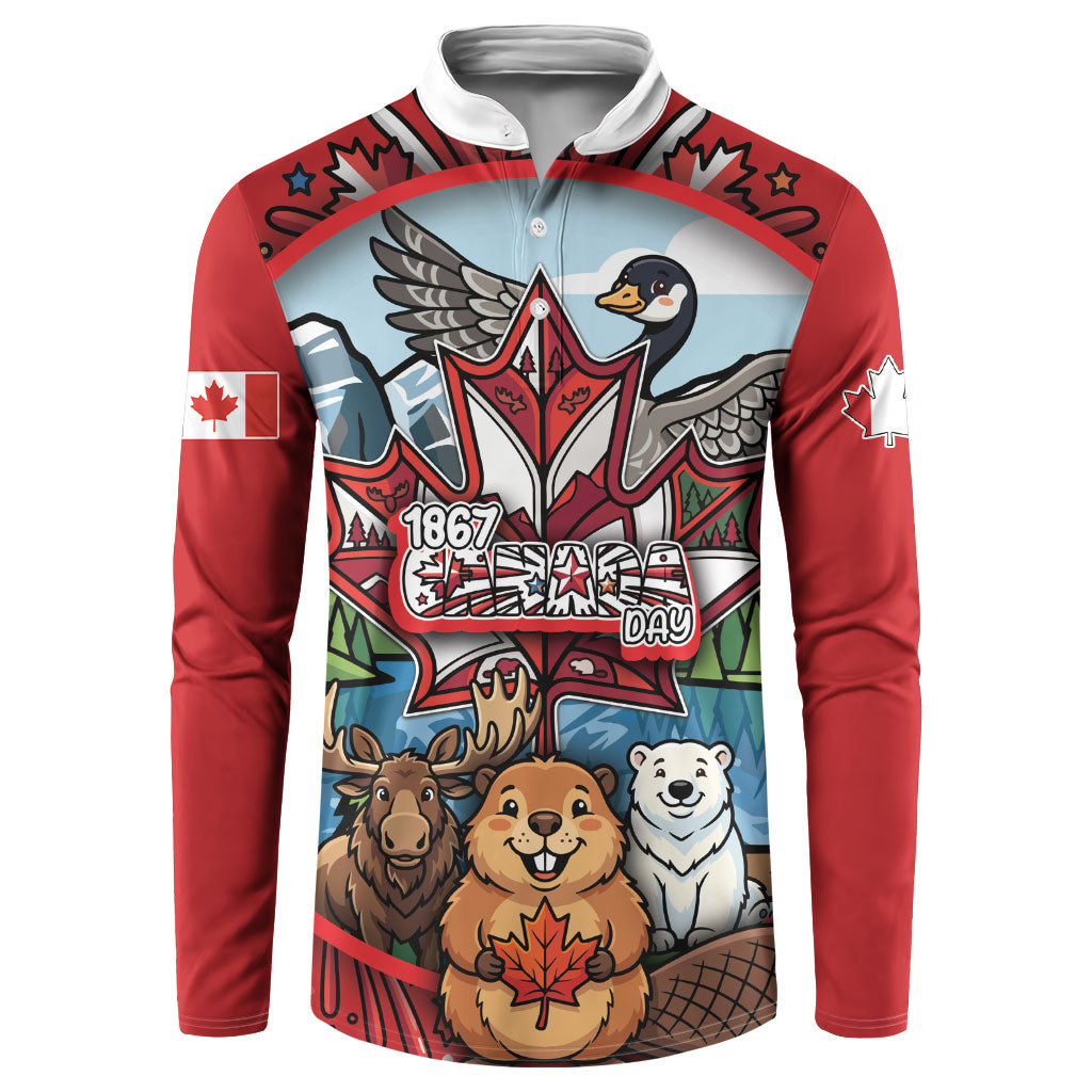 Happy Canada Day Button Sweatshirt Cute Wildlife Animals Maple Leaf