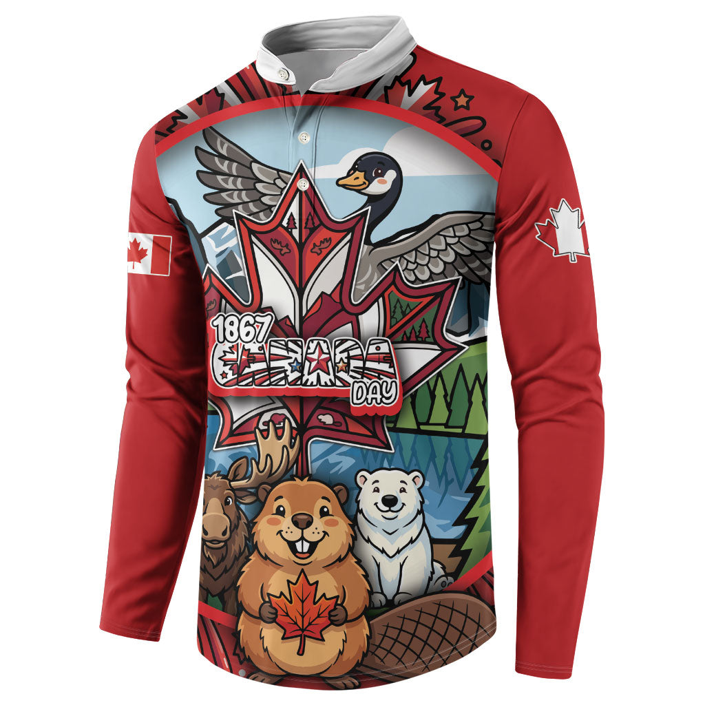 Happy Canada Day Button Sweatshirt Cute Wildlife Animals Maple Leaf