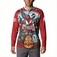 Happy Canada Day Button Sweatshirt Cute Wildlife Animals Maple Leaf