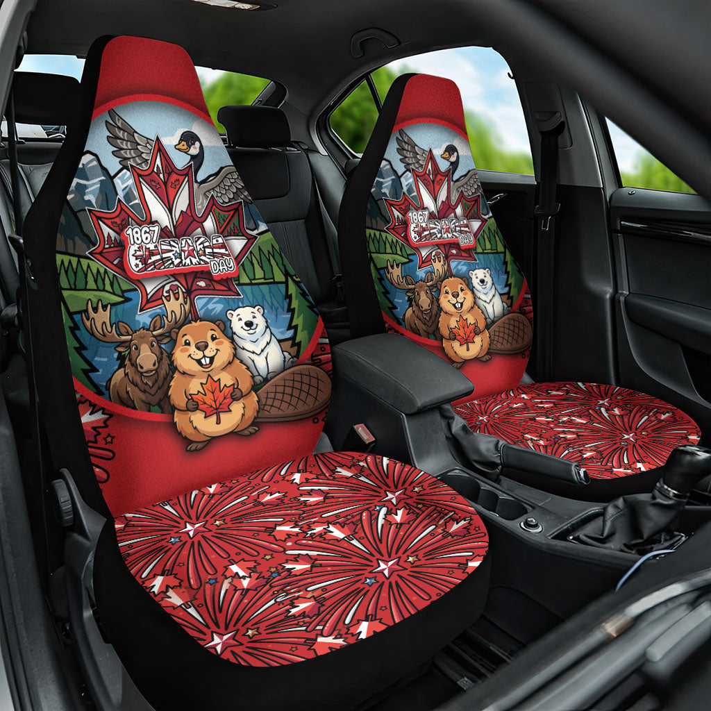Happy Canada Day Car Seat Cover Cute Wildlife Animals Maple Leaf