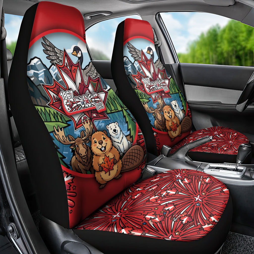Happy Canada Day Car Seat Cover Cute Wildlife Animals Maple Leaf