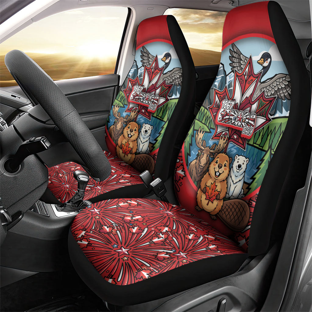 Happy Canada Day Car Seat Cover Cute Wildlife Animals Maple Leaf