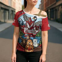 Happy Canada Day Cross Shoulder Shirt Cute Wildlife Animals Maple Leaf