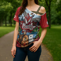 Happy Canada Day Cross Shoulder Shirt Cute Wildlife Animals Maple Leaf