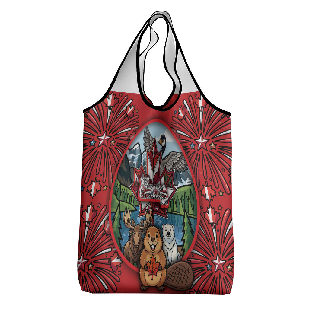 Happy Canada Day Grocery Bag Cute Wildlife Animals Maple Leaf