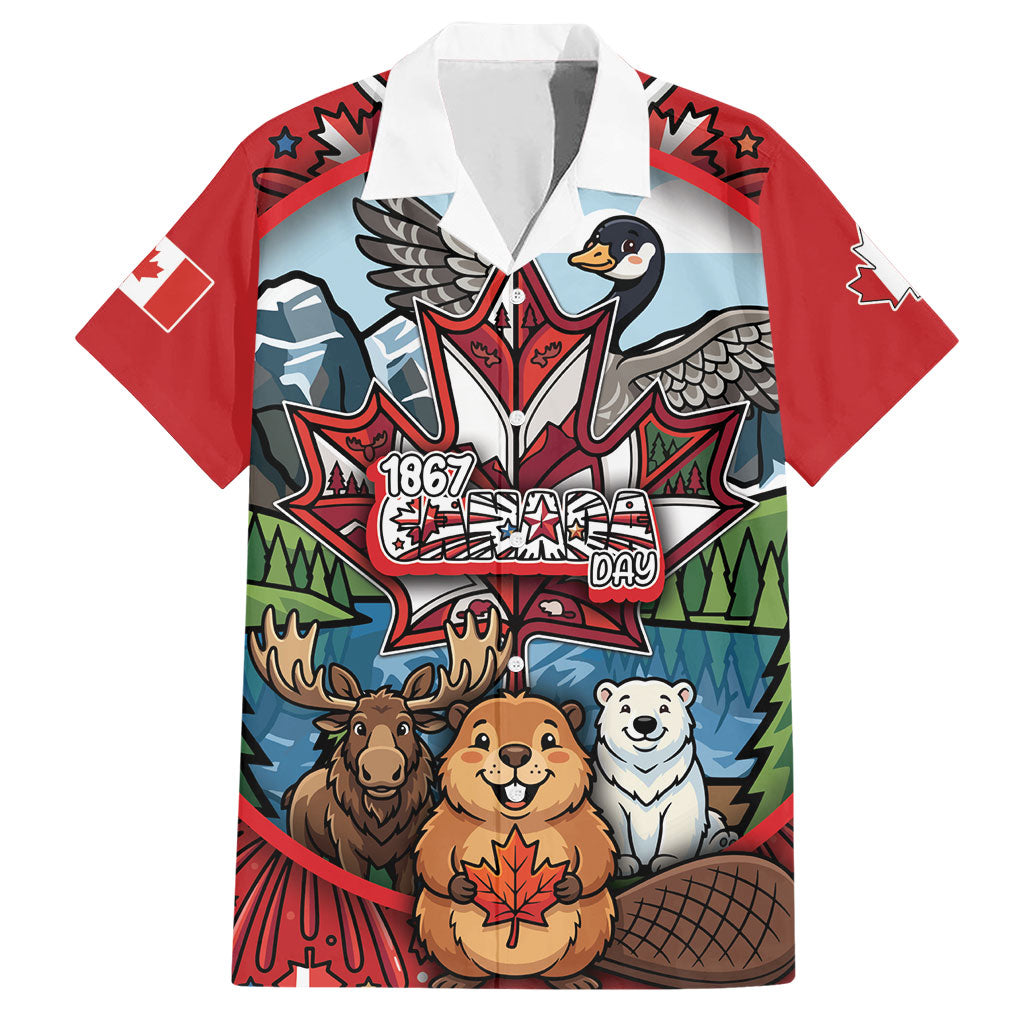 Happy Canada Day Hawaiian Shirt Cute Wildlife Animals Maple Leaf