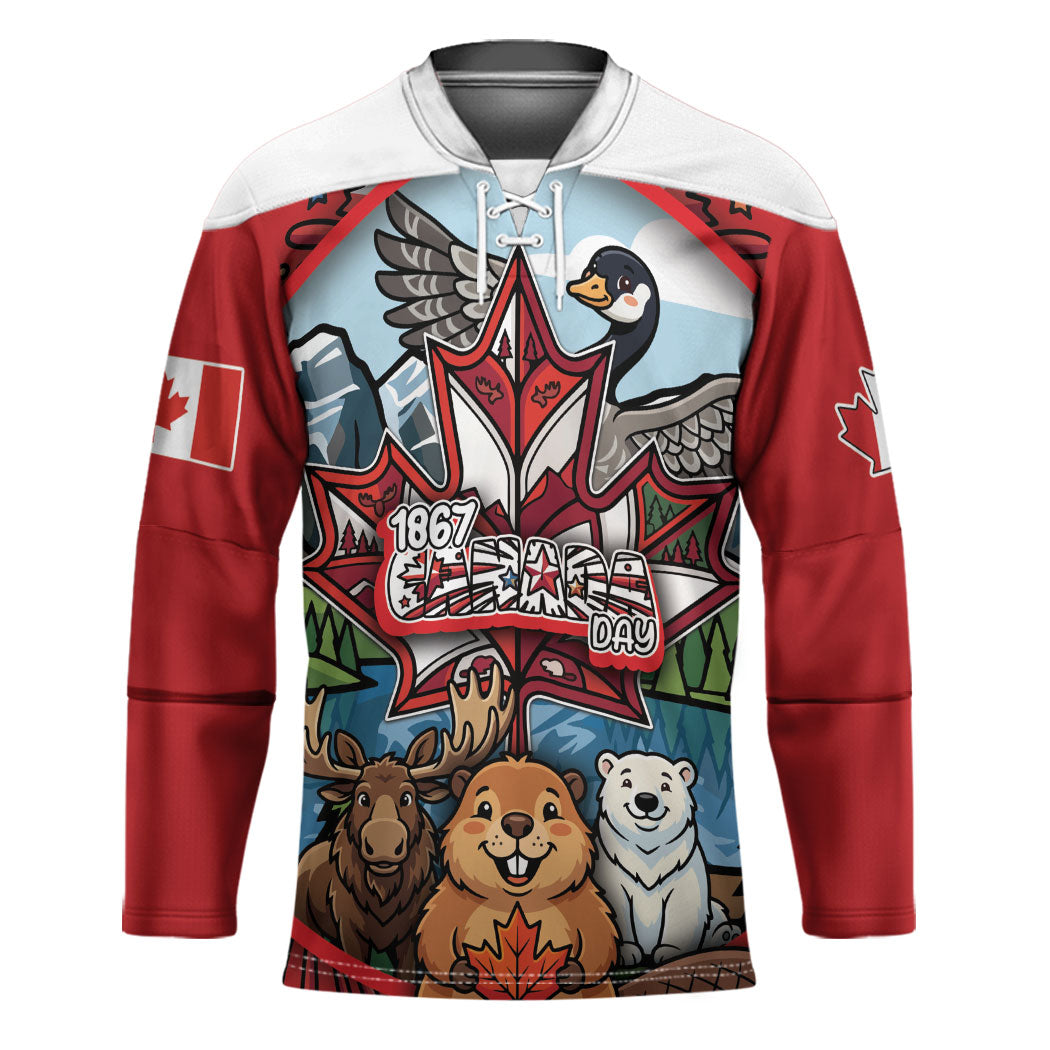 Happy Canada Day Hockey Jersey Cute Wildlife Animals Maple Leaf
