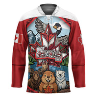 Happy Canada Day Hockey Jersey Cute Wildlife Animals Maple Leaf