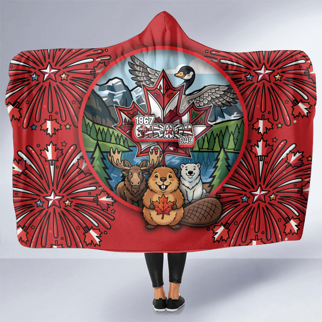 Happy Canada Day Hooded Blanket Cute Wildlife Animals Maple Leaf