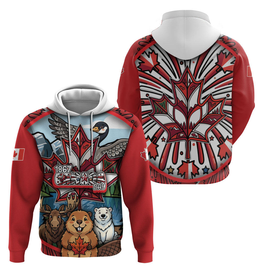 Happy Canada Day Hoodie Cute Wildlife Animals Maple Leaf
