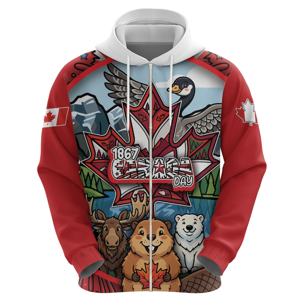 Happy Canada Day Hoodie Cute Wildlife Animals Maple Leaf