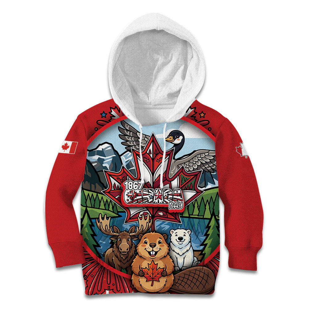 Happy Canada Day Kid Hoodie Cute Wildlife Animals Maple Leaf