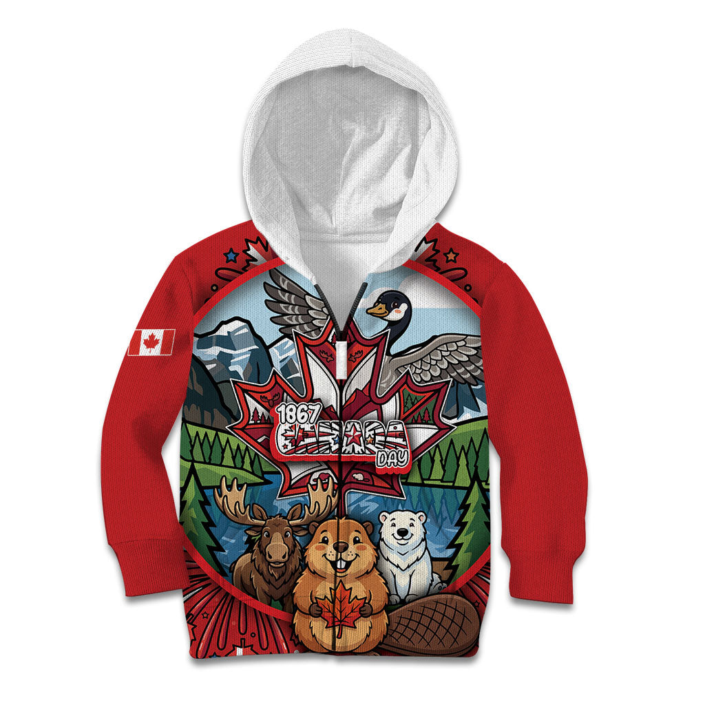 Happy Canada Day Kid Hoodie Cute Wildlife Animals Maple Leaf