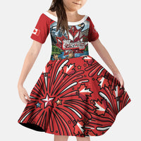 Happy Canada Day Kid Short Sleeve Dress Cute Wildlife Animals Maple Leaf