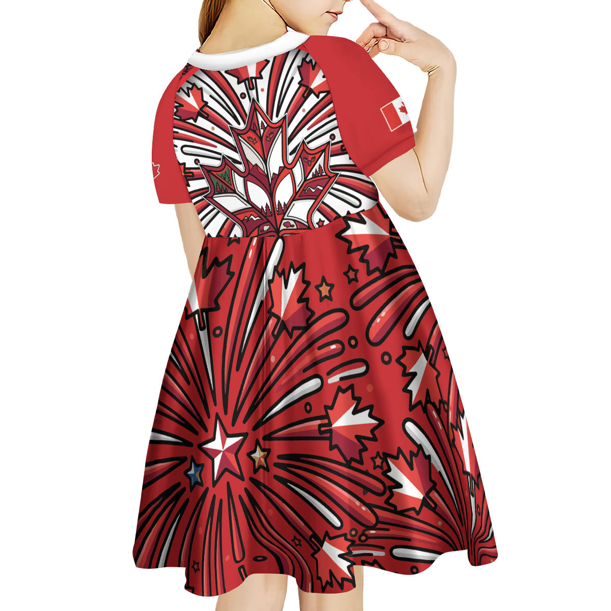 Happy Canada Day Kid Short Sleeve Dress Cute Wildlife Animals Maple Leaf