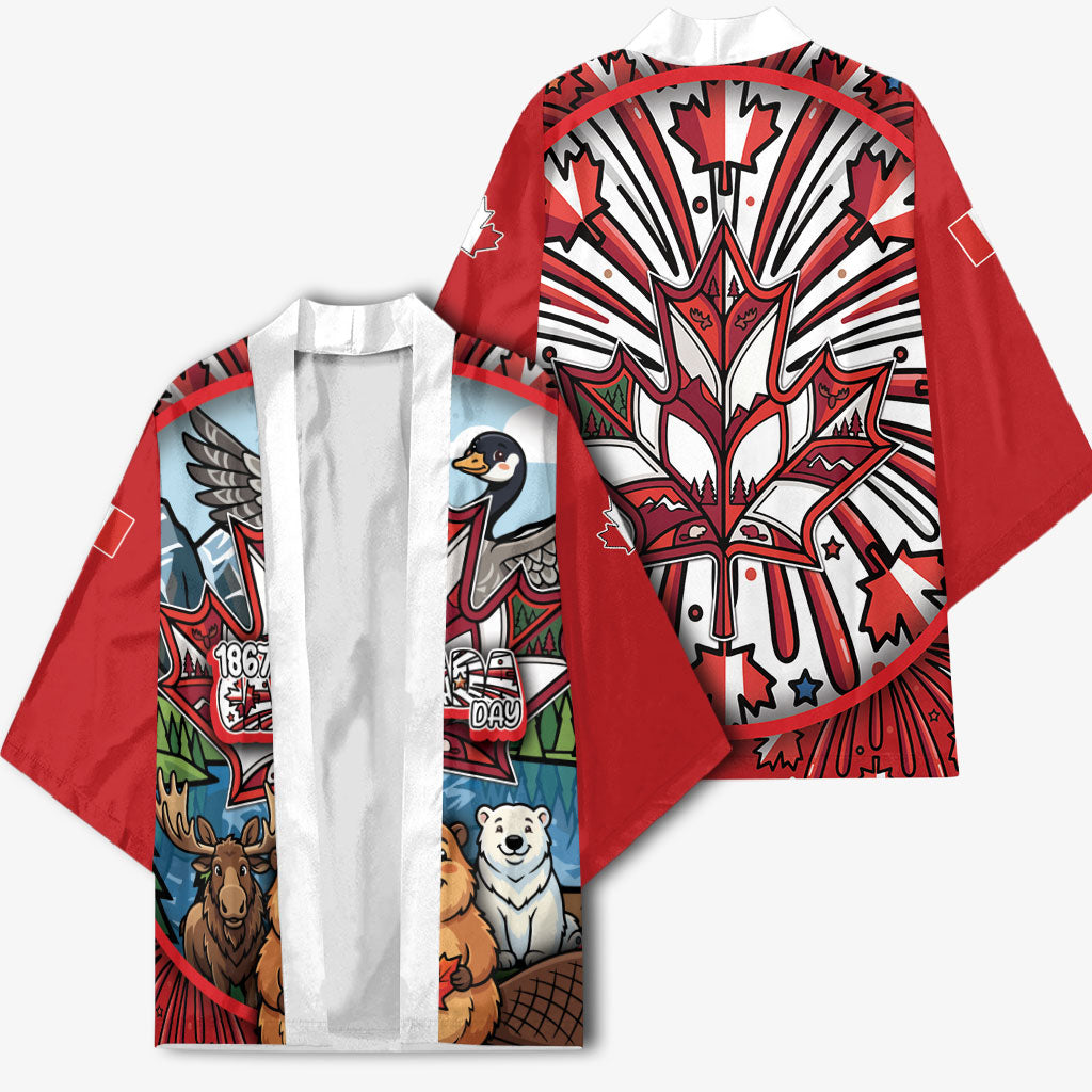 Happy Canada Day Kimono Cute Wildlife Animals Maple Leaf