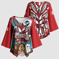 Happy Canada Day Kimono Sleeve Blouse Cute Wildlife Animals Maple Leaf