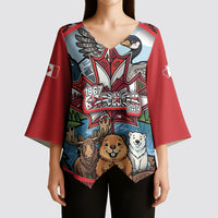 Happy Canada Day Kimono Sleeve Blouse Cute Wildlife Animals Maple Leaf