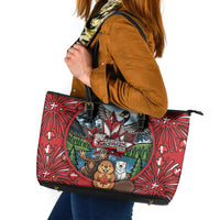 Happy Canada Day Leather Tote Bag Cute Wildlife Animals Maple Leaf