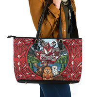 Happy Canada Day Leather Tote Bag Cute Wildlife Animals Maple Leaf