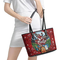 Happy Canada Day Leather Tote Bag Cute Wildlife Animals Maple Leaf
