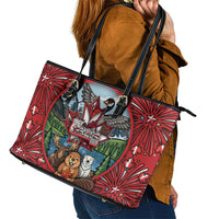 Happy Canada Day Leather Tote Bag Cute Wildlife Animals Maple Leaf