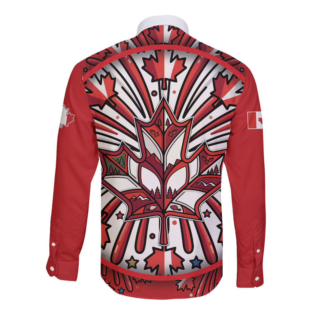 Happy Canada Day Long Sleeve Button Shirt Cute Wildlife Animals Maple Leaf
