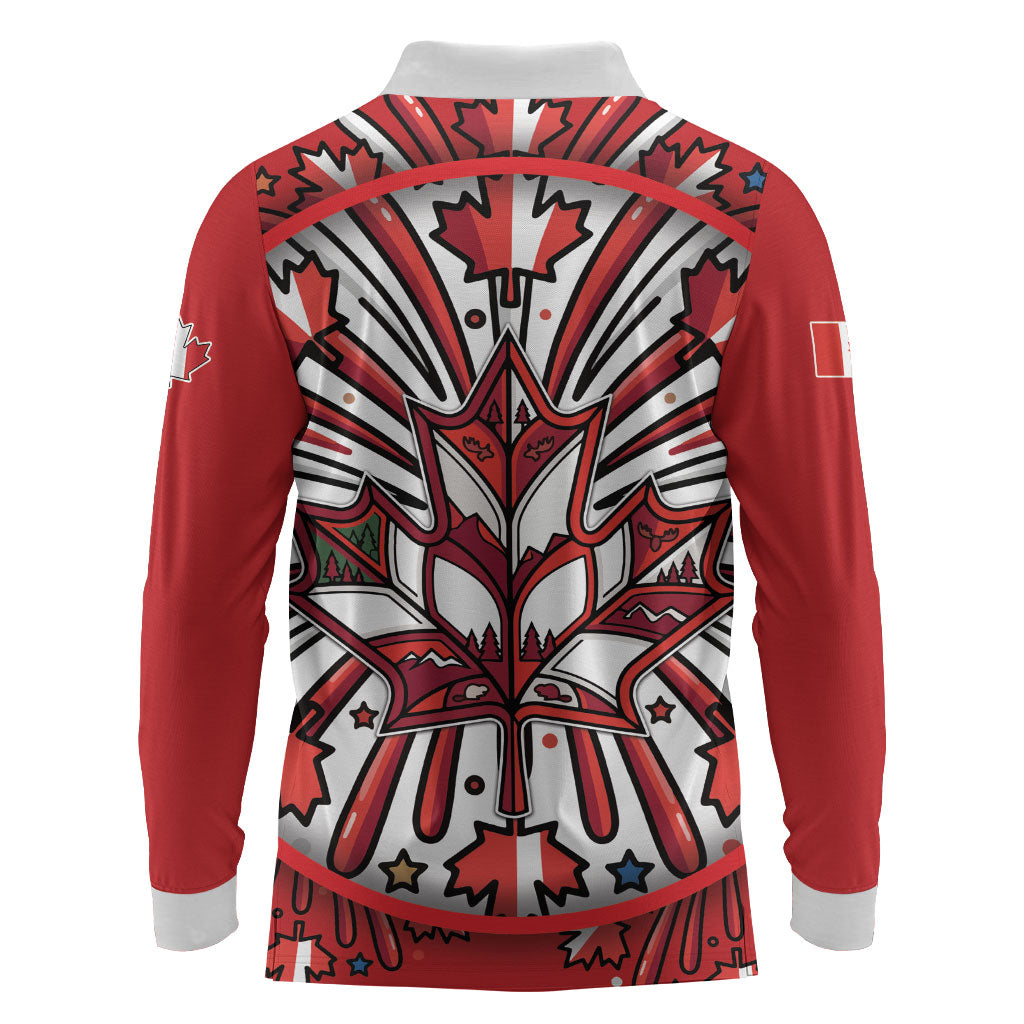 Happy Canada Day Long Sleeve Polo Shirt Cute Wildlife Animals Maple Leaf